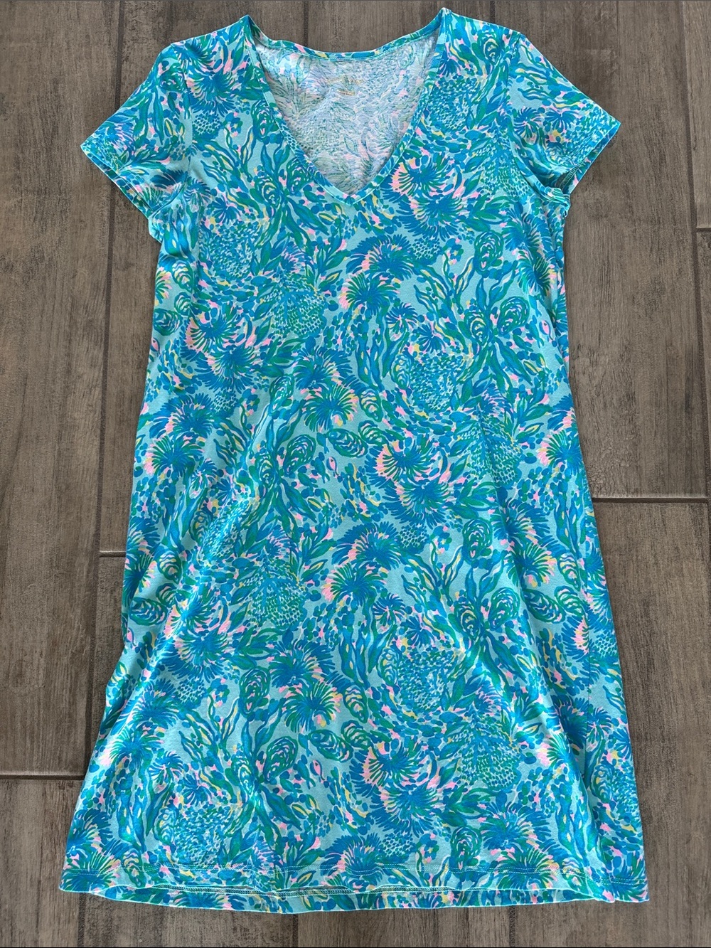 Lilly Pulitzer Turquoise Aqua Floral V-Neck Mini Dress
